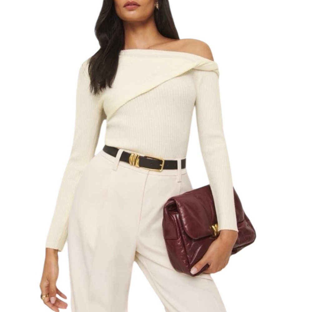 Reformation Lilou Off the Shoulder Wool Sweater
